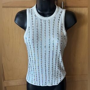 White Sleeveless Top with Silver Holographic Accents
